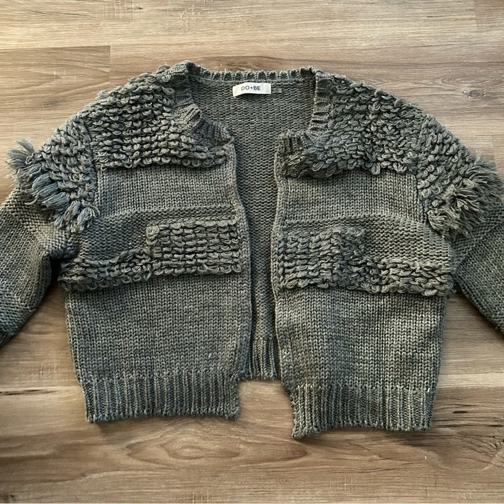 DO+BE Wool Artsy Boho Contemporary Blend Fringe Knit Cardigan Women’s Small